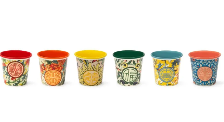 Set 6 bicchierini, stile cinese, porcellana, 90 ml