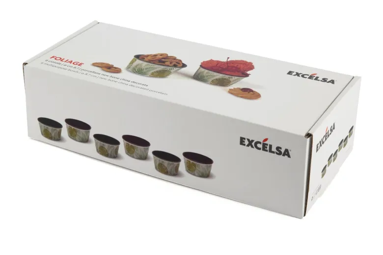 Set 6 ciotole, foglie e felci, porcellana