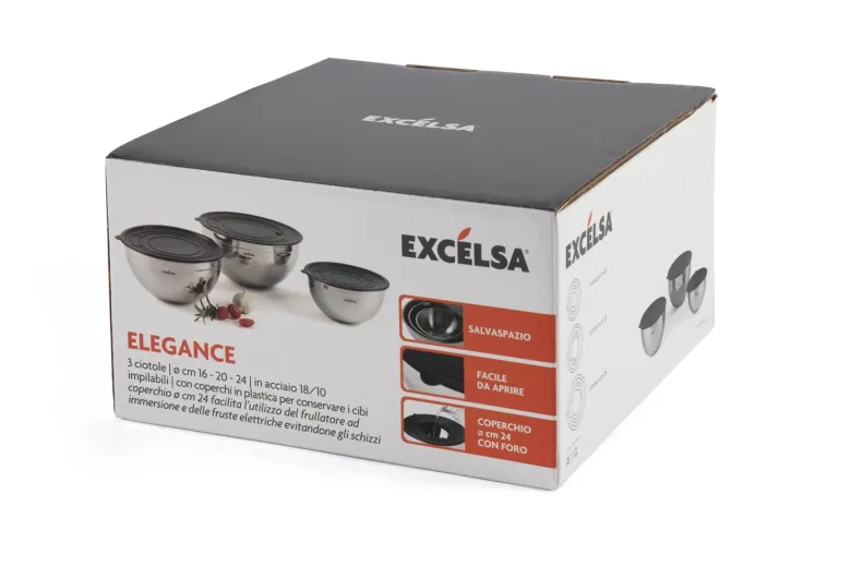 Set ciotole multiuso, con coperchio, acciaio inox, 3 pezzi