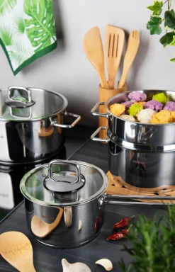 Set di pentole, 10 pezzi, acciaio inox