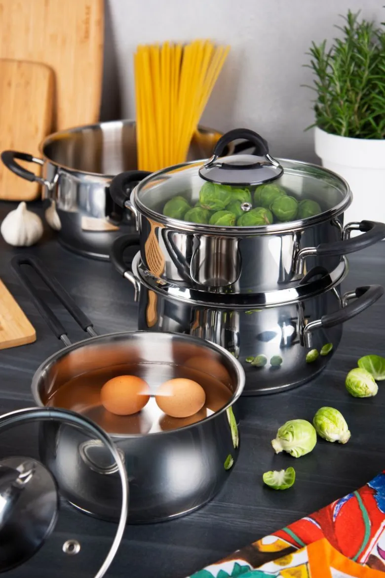Set di pentole, 7 pezzi, acciaio inox