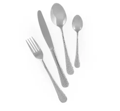Set di posate, 24 pezzi, argentato, finitura martellinata