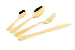 Set di posate, 24 pezzi, dorato, finitura martellinata