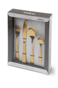 Set di posate, 24 pezzi, dorato, finitura martellinata