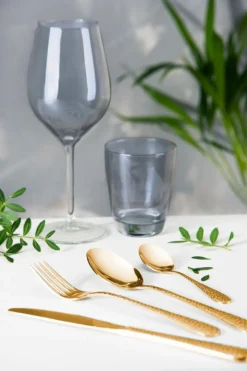 Set di posate, 24 pezzi, dorato, finitura martellinata