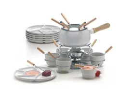 Set per fonduta, 28 pezzi in metallo, con coppette e piatti