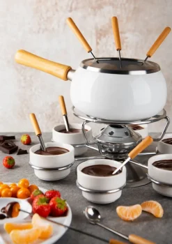 Set per fonduta, 28 pezzi in metallo, con coppette e piatti
