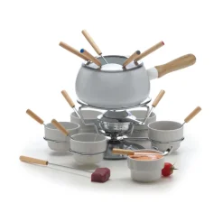 Set per fonduta, 22 pezzi in metallo e coppette ceramica