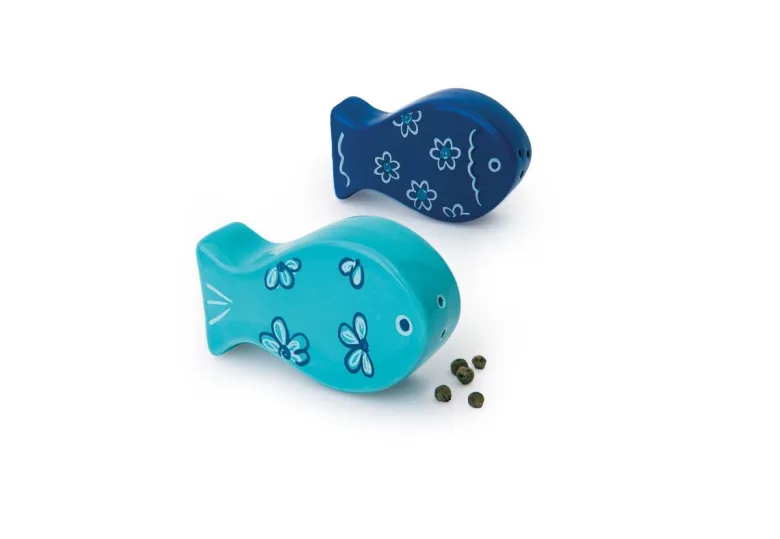 Set sale/pepe, 2 pezzi, pesci, ceramica