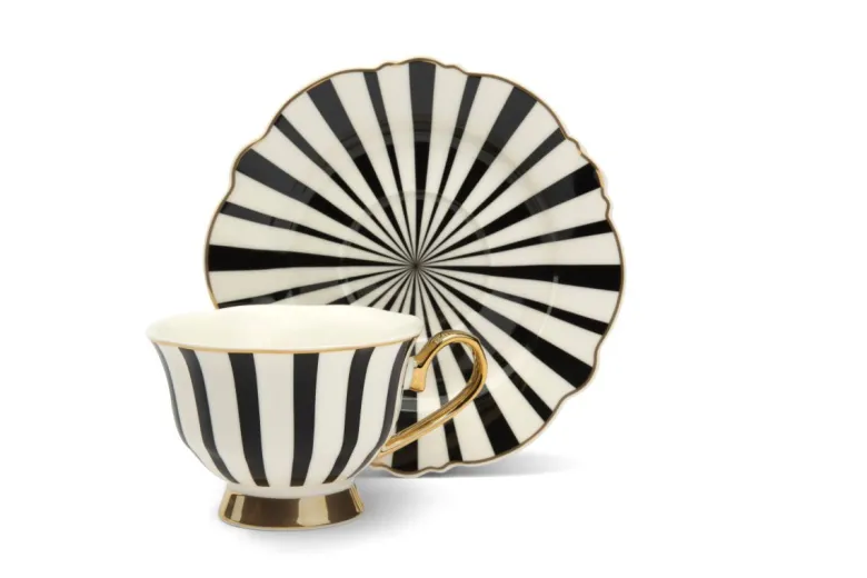 Set 4 tazze con piattino, bianco, porcellana, bordo oro