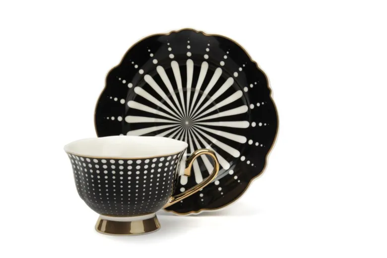 Set 4 tazze con piattino, bianco, porcellana, bordo oro