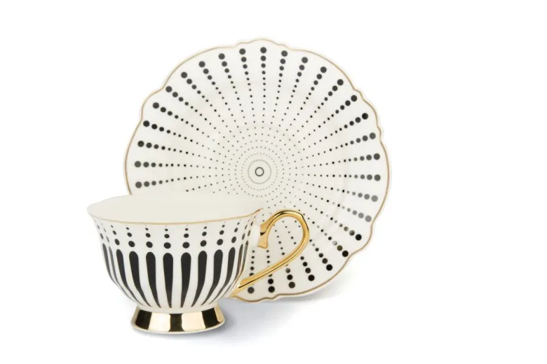 Set 4 tazze con piattino, bianco, porcellana, bordo oro