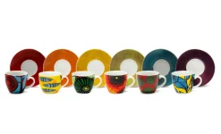 Set 6 tazzine con piattino, africane, porcellana, 90 ml
