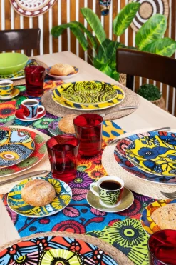 Set 6 tazzine con piattino, africane, porcellana, 90 ml
