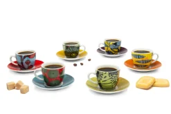 Set 6 tazzine con piattino, africane, porcellana, 90 ml