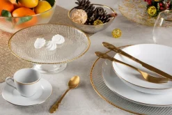 Set 6 tazzine con piattino, bianco, porcellana, bordo oro