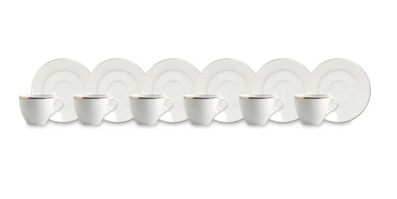 Set 6 tazzine con piattino, bianco, porcellana, bordo oro