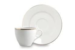 Set 6 tazzine con piattino, bianco, porcellana, bordo oro