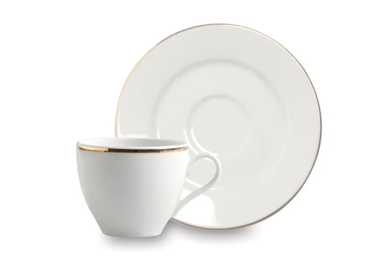 Set 6 tazzine con piattino, bianco, porcellana, bordo oro