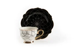 Set 6 tazzine con piattino, bianco, porcellana, bordo oro