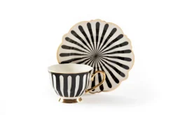 Set 6 tazzine con piattino, bianco, porcellana, bordo oro