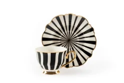 Set 6 tazzine con piattino, bianco, porcellana, bordo oro