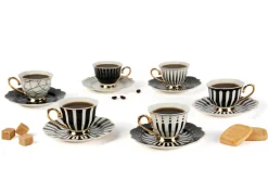 Set 6 tazzine con piattino, bianco, porcellana, bordo oro