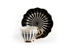 Set 6 tazzine con piattino, bianco, porcellana, bordo oro