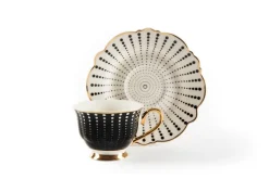 Set 6 tazzine con piattino, bianco, porcellana, bordo oro