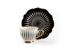 Set 6 tazzine con piattino, bianco, porcellana, bordo oro