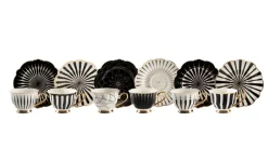 Set 6 tazzine con piattino, bianco, porcellana, bordo oro