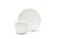Set 6 tazzine con piattino, bianco, porcellana, bordo oro