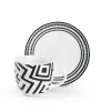 Set 6 tazzine con piattino, bianco/nero, porcellana, 90 ml