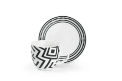 Set 6 tazzine con piattino, bianco/nero, porcellana, 90 ml