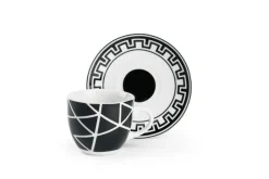Set 6 tazzine con piattino, bianco/nero, porcellana, 90 ml