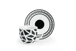 Set 6 tazzine con piattino, bianco/nero, porcellana, 90 ml