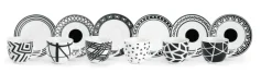 Set 6 tazzine con piattino, bianco/nero, porcellana, 90 ml