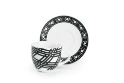 Set 6 tazzine con piattino, bianco/nero, porcellana, 90 ml