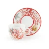 Set 6 tazzine con piattino, con coralli, porcellana, 90 ml