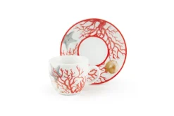 Set 6 tazzine con piattino, con coralli, porcellana, 90 ml