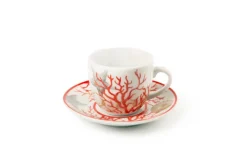Set 6 tazzine con piattino, con coralli, porcellana, 90 ml