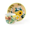 Set 6 tazzine con piattino, con fiori, porcellana, 90 ml