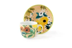 Set 6 tazzine con piattino, con fiori, porcellana, 90 ml