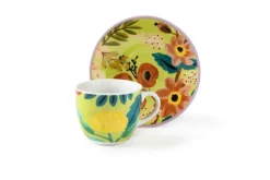 Set 6 tazzine con piattino, con fiori, porcellana, 90 ml