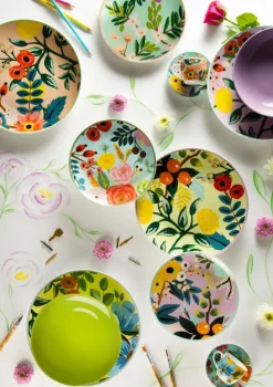 Set 6 tazzine con piattino, con fiori, porcellana, 90 ml