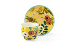 Set 6 tazzine con piattino, con fiori, porcellana, 90 ml