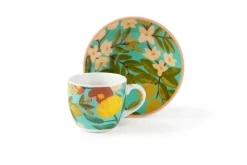 Set 6 tazzine con piattino, con fiori, porcellana, 90 ml