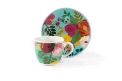Set 6 tazzine con piattino, con fiori, porcellana, 90 ml