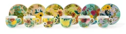 Set 6 tazzine con piattino, con fiori, porcellana, 90 ml