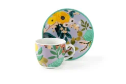 Set 6 tazzine con piattino, con fiori, porcellana, 90 ml